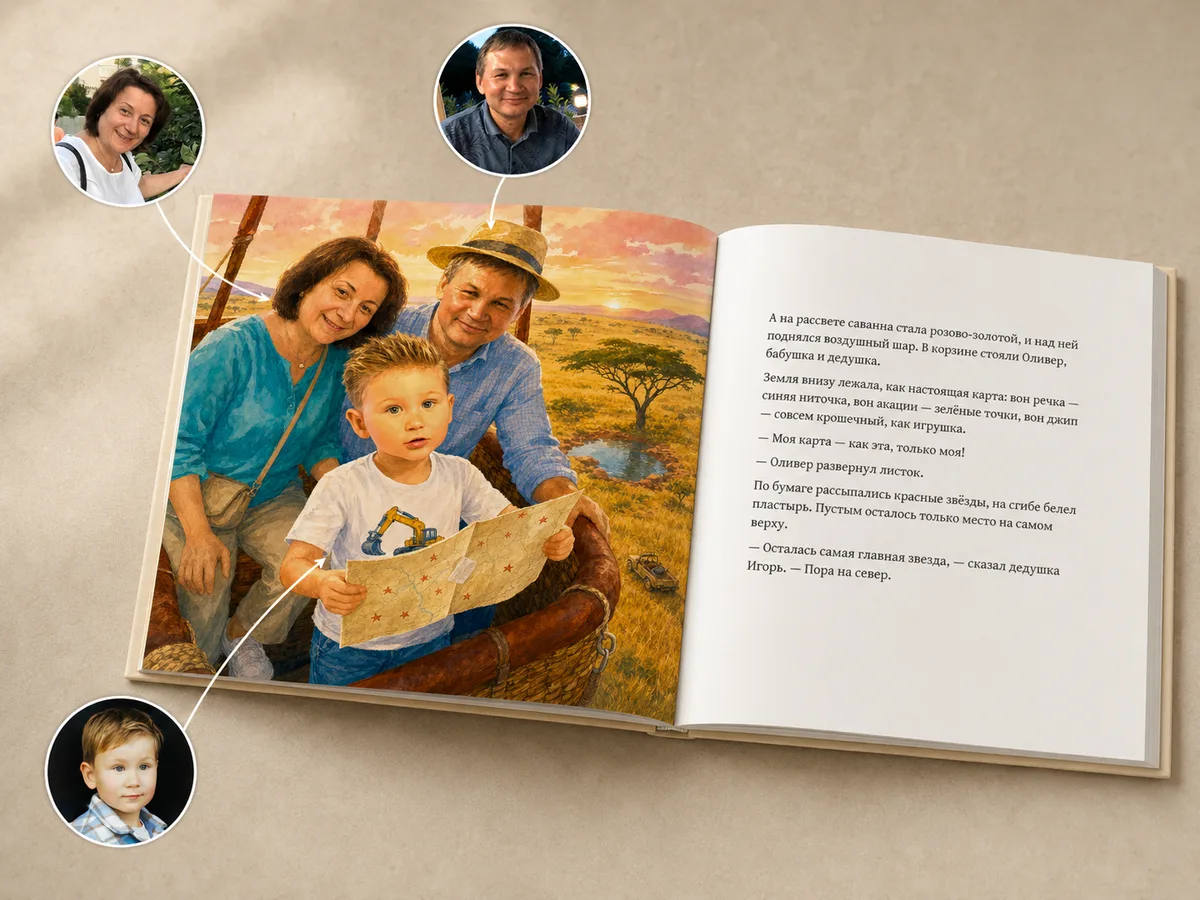 Именная книга про сафари с бабушкой и дедушкой