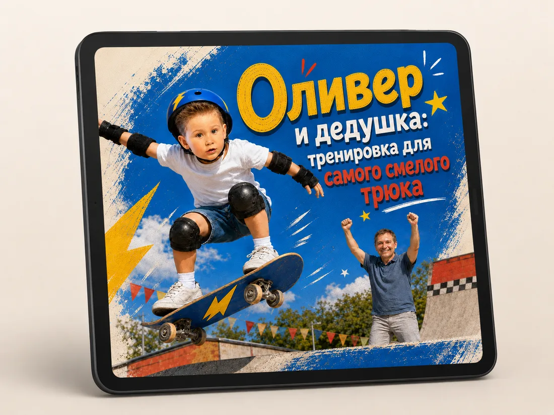 Планшет с обложкой персонализированной книги Booku: ребёнок и его бабушка