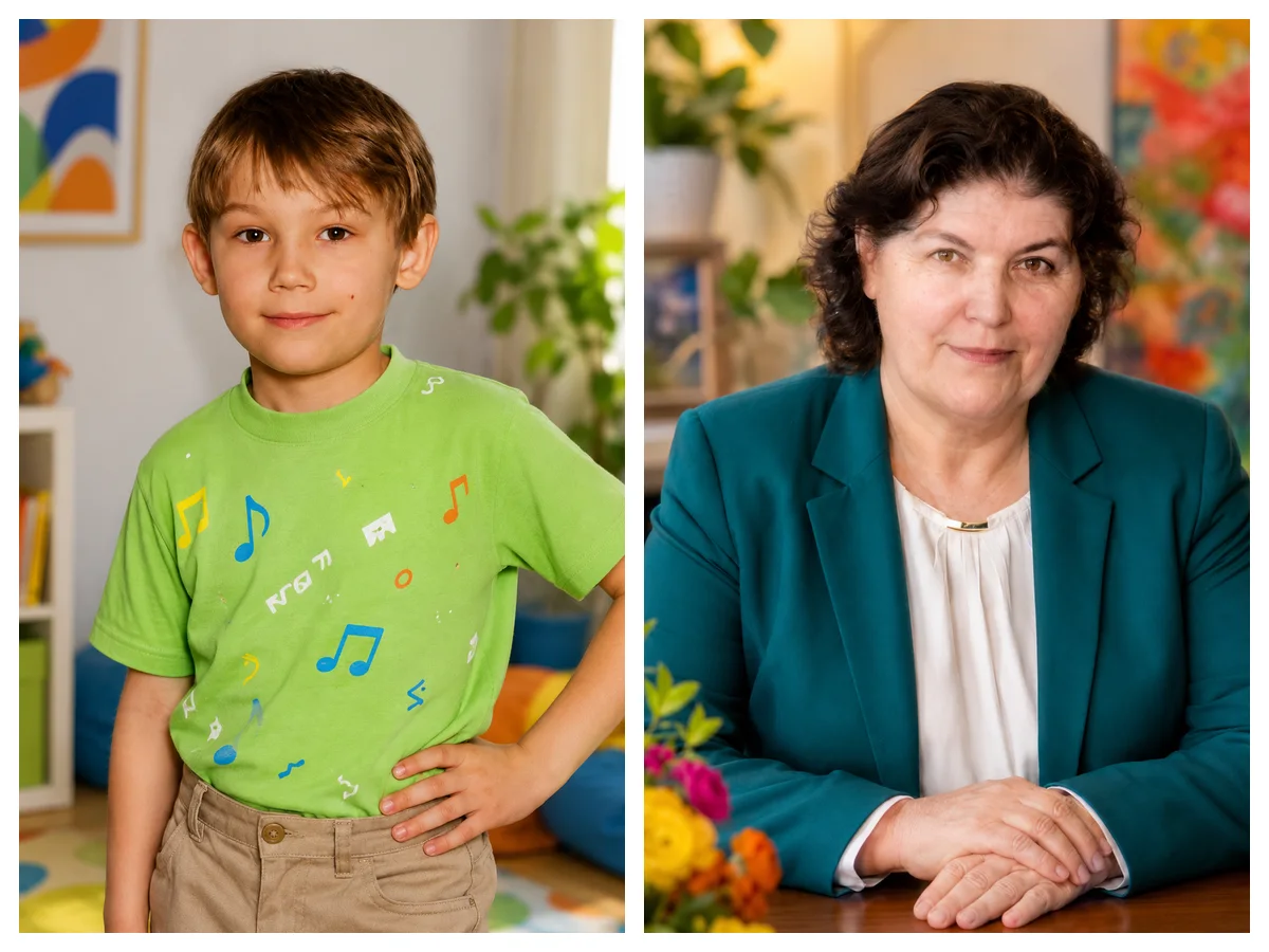 The two photos this demo book was built from — a boy and his grandmother